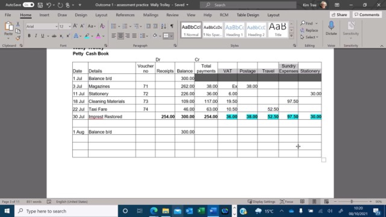  Posting Petty Cash Book transactions to the General/Nominal Ledger