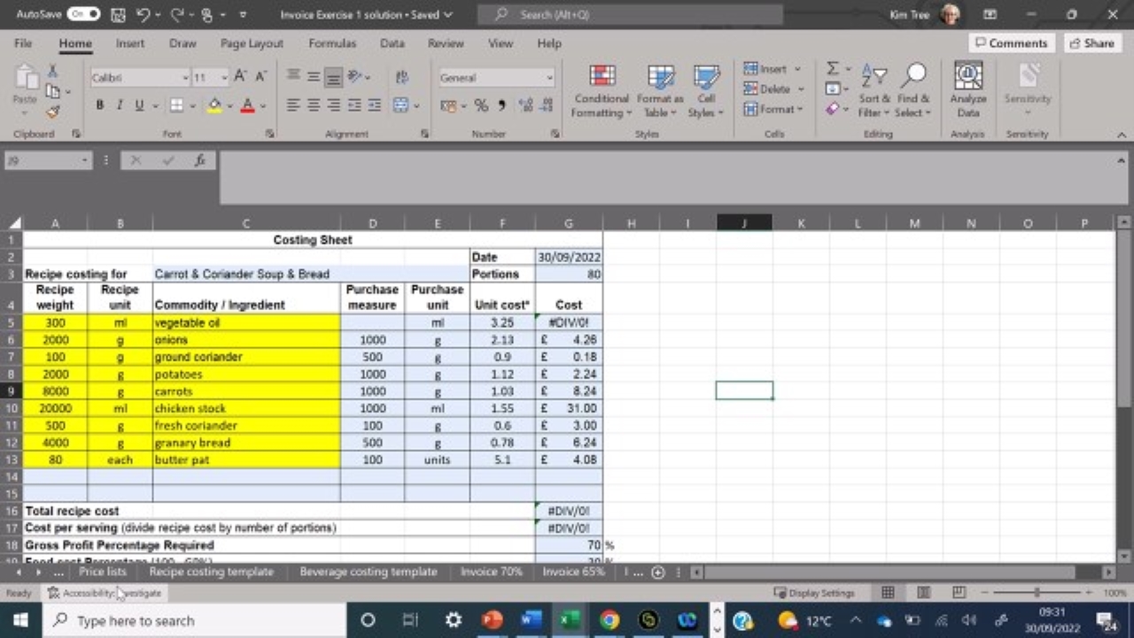 - Hospitality Finance - Recipe Costing Tutorial